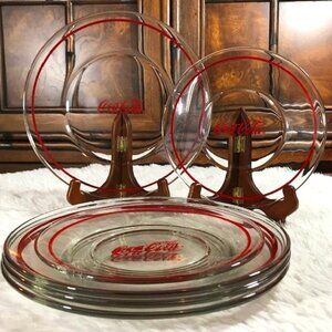 NWOT Set of 6 Vintage Coca-Cola Red Ring Coca-Cola Glass Plates